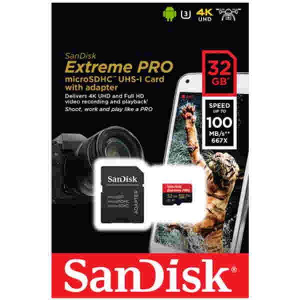 Spominska kartica SDHC-Micro 32GB Sandisk 100MB/s/90MB/s U3 V30 UHS-I +adapter (SDSQXCG-032G-GN6MA)