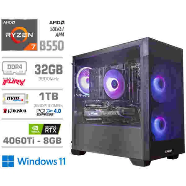 Računalnik MEGA MT S7X R7-5700X/RTX4060Ti-8GB/32GB/1TB-4.0/750W/Win11Home/črna RGB