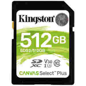 Spominska kartica SDXC 512GB Kingston Canvas Select Plus 100MB/s/85MB/s U3 V30 UHS-I (SDS2/512GB)