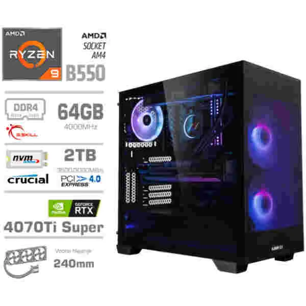 Računalnik MEGA MT S7X R9-5900X/RTX4070Ti Super/32GB/2TB-4.0/750W/Brez OS/črna RGB