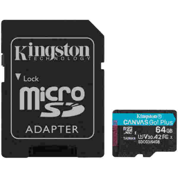 Spominska kartica SDXC-Micro 64GB Kingston Canvas Go! Plus 170MB/s U3 V30 UHS-I (SDCG3/64GB) +adapter