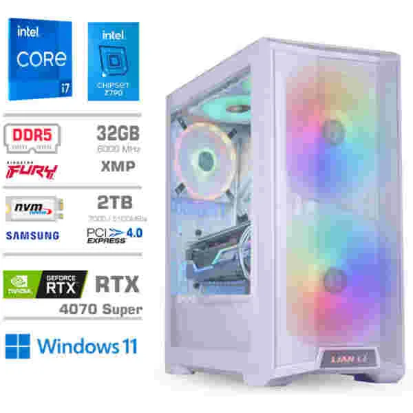 Računalnik MEGA TWR S10 i7-14700K/RTX4070 Super/32GB-DDR5/2TB-4.0/1000W/Win11Home/bela RGB