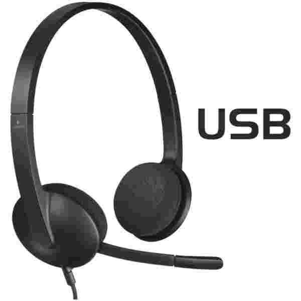 Slušalke žične Logitech naglavne z mikrofonom USB H340 Headset črne (981-000475)