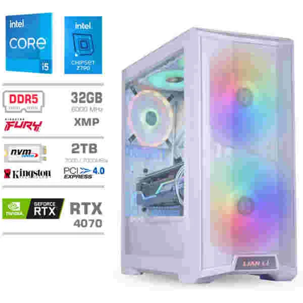 Računalnik MEGA TWR S10 i7-14700KF/RTX4070/32GB-DDR5/2TB-4.0/1000W/Brez OS/bela RGB