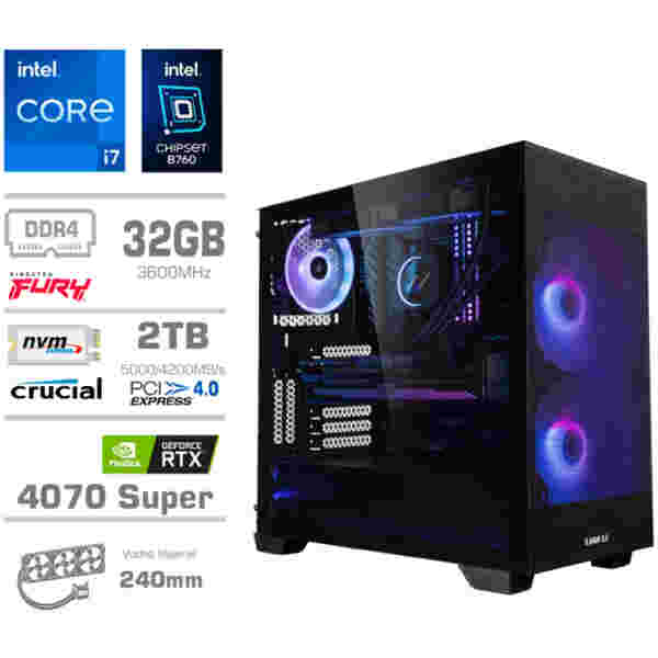 Računalnik MEGA MT S7X GAMER i7-12700K/RTX4070 Super/32GB/2TB-4.0/750W/Brez OS/črna RGB