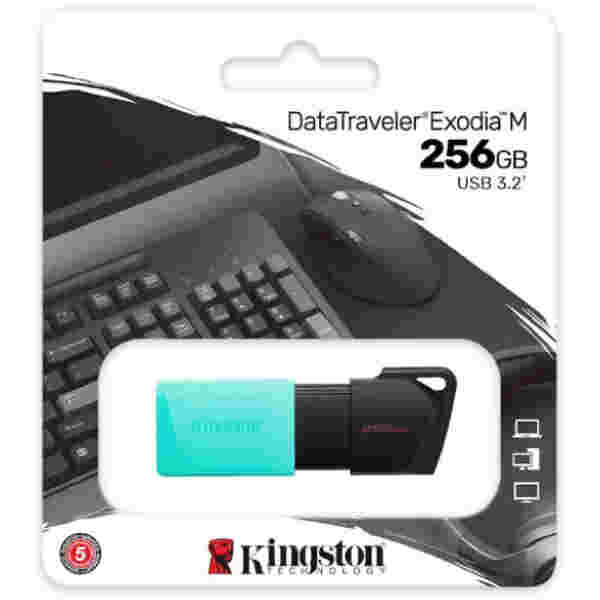 Spominski ključek 256GB USB 3.2 Kingston DataTraveler Exodia M 100MB/s plastičen izvlečni zeleno-črn (DTXM/256GB)