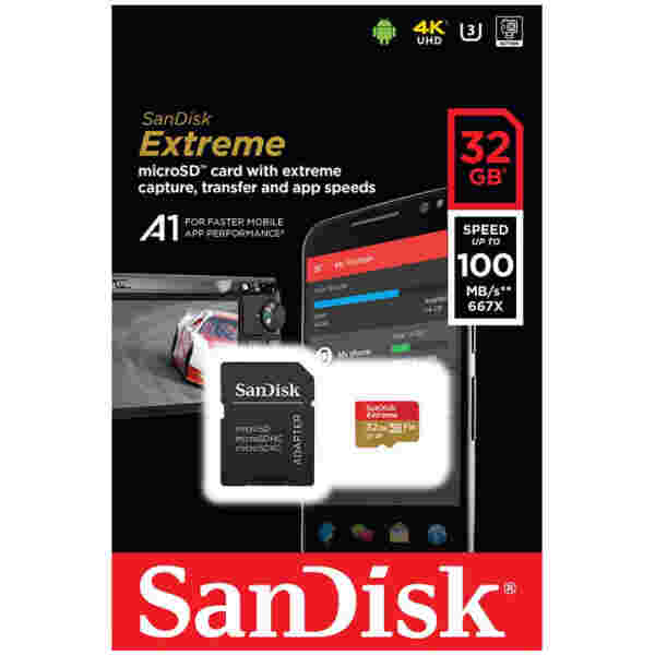 Spominska kartica SDXC-Micro 32GB Sandisk 100MB/s/60MB/s U3 V30 UHS-I +adapter (SDSQXAF-032G-GN6MA)