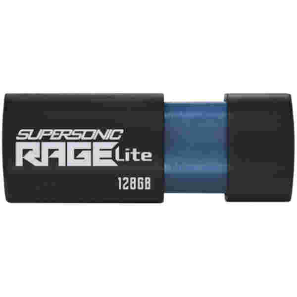 Spominski ključek 128GB USB 3.2 Patriot Supersonic Rage Lite 120MB/s gumificiran brez pokrovčka črno-moder (PEF128GRLB32U)