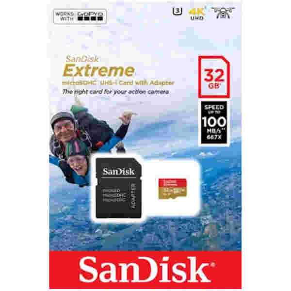 Spominska kartica SDXC-Micro 32GB Sandisk Etreme 100MB/s U3 V30 UHS-I (SDSQXAF-032G-GN6AA) +adapter