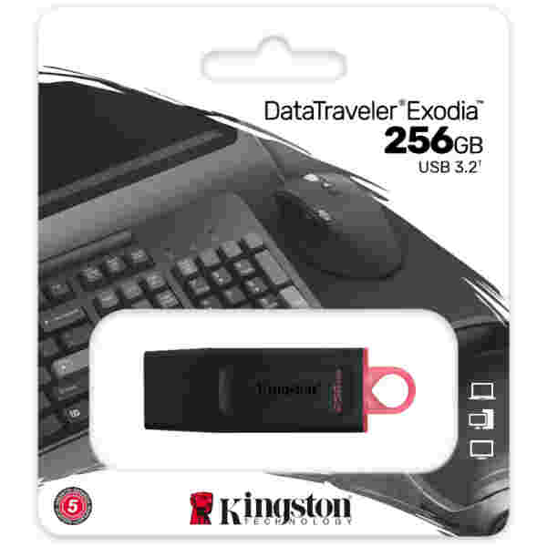 Spominski ključek 256GB USB 3.2 Kingston DataTraveler Exodia 100MB/s plastičen s pokrovčkom črno-roza (DTX/256GB)