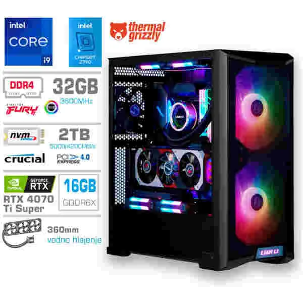Računalnik MEGA TWR S10 i9-13900K/RTX4070Ti Super/32GB/2TB-4.0/1000W/Brez OS/črn RGB