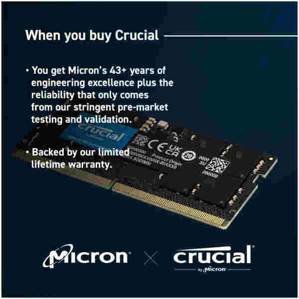 Crucial 16GB DDR5-4800 SODIMM PC5-38400 CL40, 1.1V - Image 3