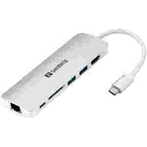 HUB USB-C => 2xUSB3.0 USB-C(PD 61W) HDMI čitalec kartic SD RJ45 Sandberg (136-18)