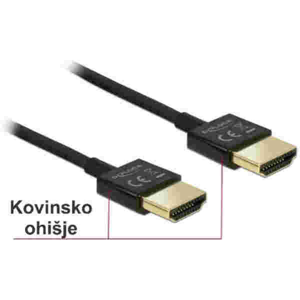 KABEL HDMI/HDMI M/M  0,25m Delock UltraHD 4 K pozlačeni kontakti V2,0