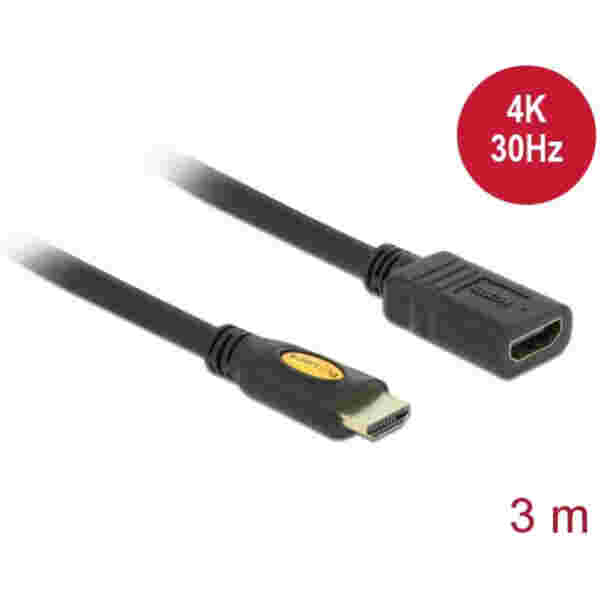 KABEL HDMI/HDMI M/F 3,0m podaljšek Delock pozlačeni kontakti 4K 30Hz (83081)