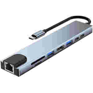 Priklopna postaja USB-C => MOYE X8 1xHDMI 1xUSB3.0 1xUSB3.0 2xUSB-C 87W 1xRJ45 čitalec kartic SD/microSD/TF (8831)