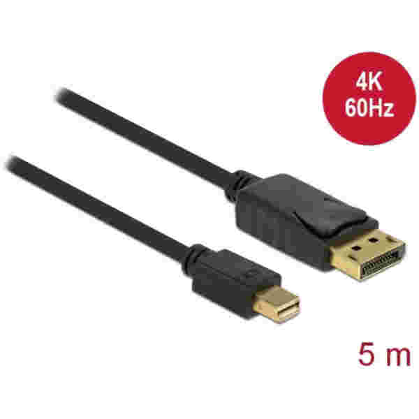 Kabel DisplayPort mini (m) => DisplayPort (m) 5,00m 4K 60Hz črn Delock (83479)