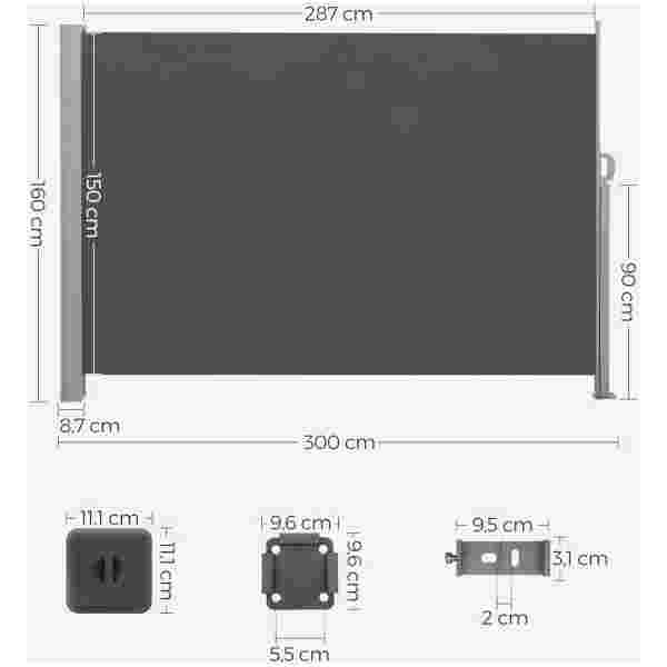 SONGMICS Stranski senčnik 160 x 300 cm antracit GSA160TG - Image 2