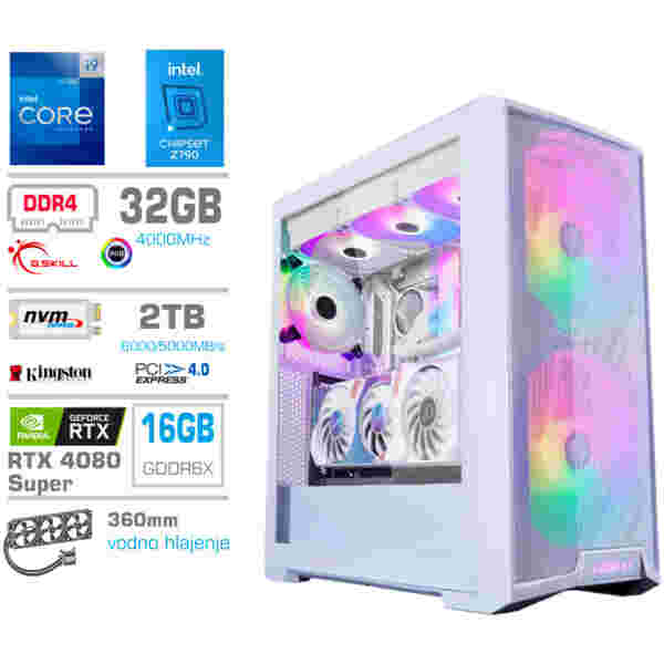 Računalnik MEGA TWR S10 i9-12900KF/RTX4080 Super/32GB/2TB-4.0/1000W/Brez OS/bel RGB