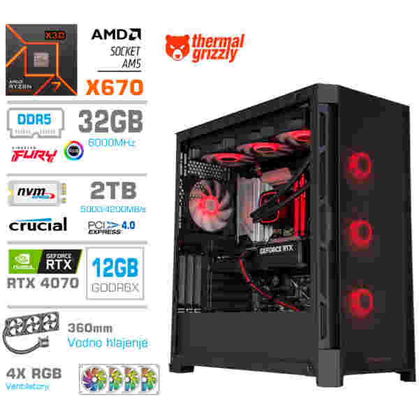 Računalnik MEGA TWR S11 R7-9800X3D/RTX4070/32GB-DDR5/2TB-4.0/1050W/Brez OS/črna RGB + Estetski napajalni kabli [Rdeča / Črna]