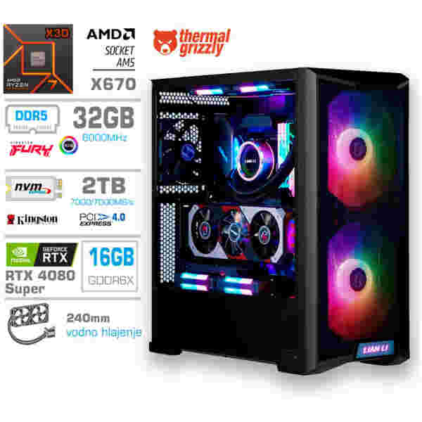 Računalnik MEGA TWR S10 R7-7800X3D/RTX4080 Super/32GB-DDR5/2TB-4.0/1000W/Brez OS/črna RGB