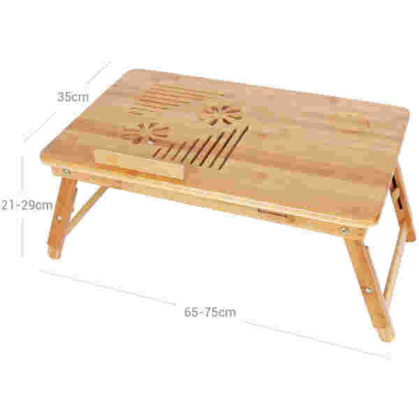 SONGMICS Miza za prenosnik Bamboo s predalom 55 x 35 x (21 - 29) cm naravna, LLD002 - Image 4