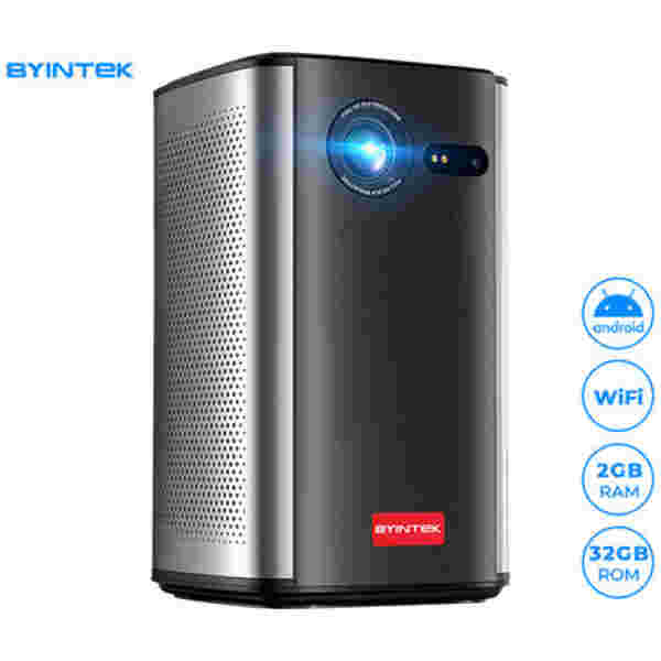 Projektor Byintek P70 prenosni 3D LED DLP Android WiFi BT 2GB+32GB baterija 380lm zvočniki max 4K UHD USB/HDMI s stojalom in torbico