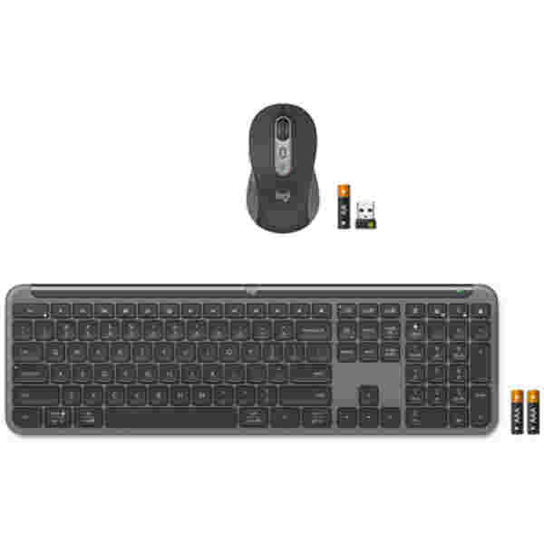 Tipkovnica in miš Logitech brezžična + Bluetooth Signature Slim Combo MK950 US international grafitna Bolt USB reciever SLO gravura (920-012490)