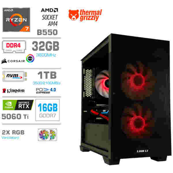 Računalnik MEGA MT S7X R7-5800X/RTX5060Ti-16GB/32GB/1TB-4.0/750W/Brez OS/črna RGB + Estetski napajalni kabli [Rdeča / Črna]
