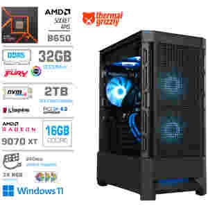 Računalnik MEGA MT S8 R7-7700X/RX9070 XT/32GB-DDR5/2TB-4.0/750W/Win11Home/črna RGB + Estetski napajalni kabli [Svetlo modra / Črna]
