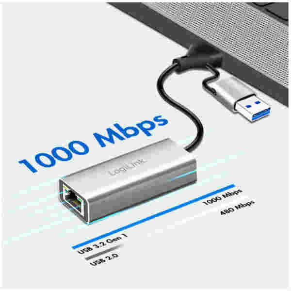 Mrežni adapter USB-C/A => LAN RJ45 10/100/1000 Logilink (UA0238B) - Image 2