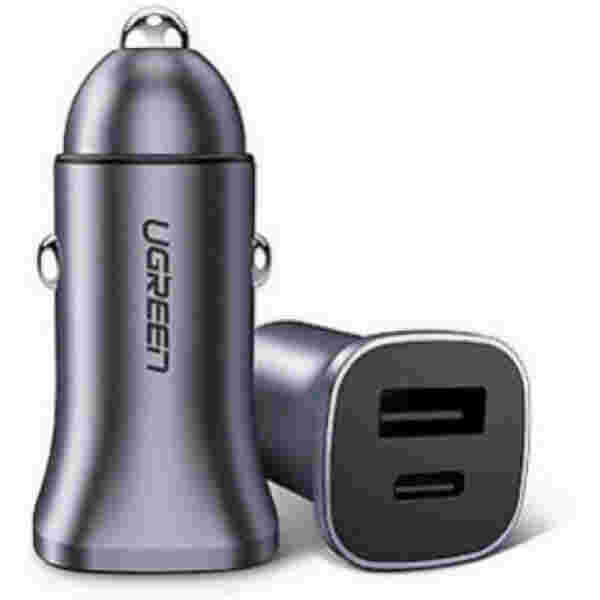 Avto polnilec 12V/24V => USB-A + USB-C UGREEN 18W 2x USB PD Qualcomm Quick Charge 4.0
