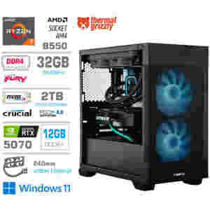 Računalnik MEGA MT S7X R7-5800X/RTX5070/32GB/2TB-4.0/750W/Win11Home/črna RGB + Estetski napajalni kabli [Svetlo modra / Črna]