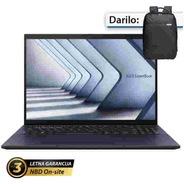 Prenosnik Asus 35,5 cm (14,0") ExpertBook B3 1920x1200 IPS 300nit Ultra 7-155H/16GB/SSD1TB/BL/FP/Priložen nahrbtnik/Intel Graphics/Win11Pro (90NX0711-M00HM0)