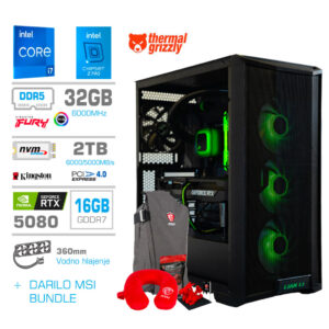 Računalnik MEGA TWR S10 i7-14700F/RTX5080/32GB-DDR5/2TB-4.0/1000W/Brez OS/črna RGB + Estetski napajalni kabli [Zelena / Črna]