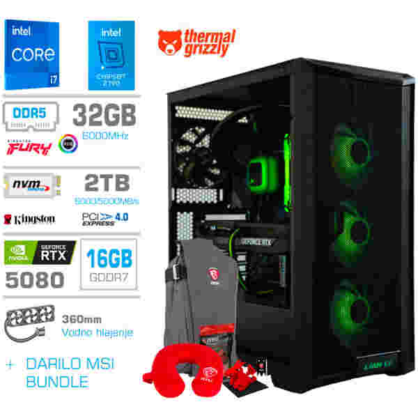 Računalnik MEGA TWR S10 i7-14700F/RTX5080/32GB-DDR5/2TB-4.0/1000W/Brez OS/črna RGB + Estetski napajalni kabli [Zelena / Črna]