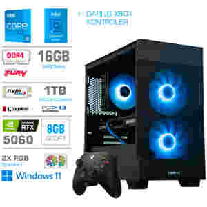 Računalnik MEGA MT S7X i5-14400/RTX5060/16GB/1TB-4.0/750W/Win11Home/črna RGB + Estetski napajalni kabli [Svetlo modra / Črna] * DARILO *