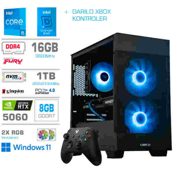 Računalnik MEGA MT S7X i5-14400/RTX5060/16GB/1TB-4.0/750W/Win11Home/črna RGB + Estetski napajalni kabli [Svetlo modra / Črna] * DARILO *