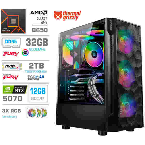 Računalnik MEGA TWR S7 R7-7700/RTX5070/32GB-DDR5/2TB-4.0/750W/Brez OS RGB