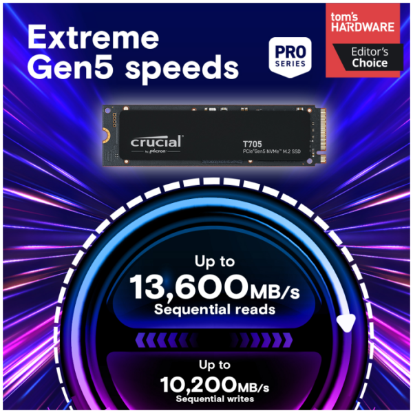 Crucial T705 1TB PCIe Gen5 NVMe M.2 SSD