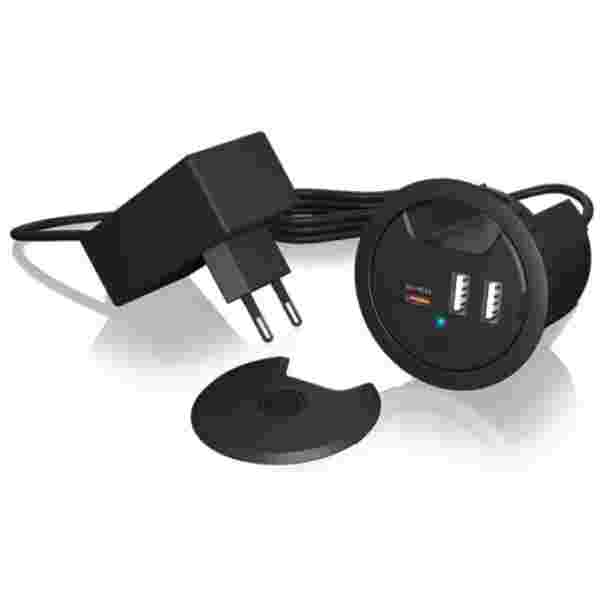 Icybox IB-HUB1407 vgradni mizni polnilnik USB z napajanjem in hitrim polnjenjem