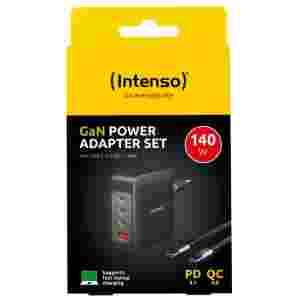 Intenso 140W GaN napajalnik s priključkom 3xUSB-C in 1xUSB-A ter priloženim 2M 200W USB-C kablom