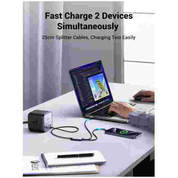 Ugreen 2v1 dvojni USB-C polnilni kabel s 100W