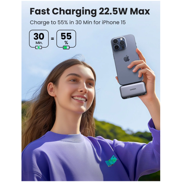 Ugreen 5000mAh 22,5W USB-C polnilna baterija z vgrajenim USB-C priključkom in LED zaslonom - Image 3