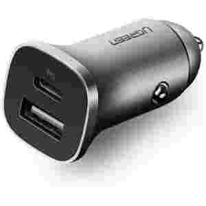 Ugreen avtopolnilec USB + USB-C PD 18W siv - box