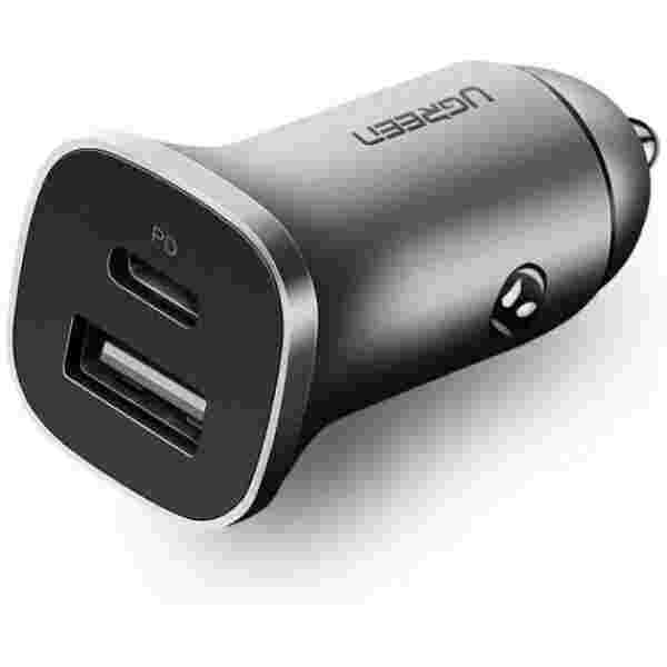 Ugreen avtopolnilec USB + USB-C PD 18W siv - box