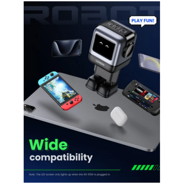 Ugreen Nexode Robot GaN 65W Polnilnik - Siva