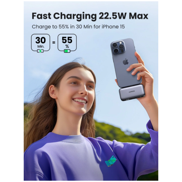 Ugreen 5000mAh 22,5W USB-C polnilna baterija z vgrajenim USB-C priključkom in LED zaslonom - Image 2