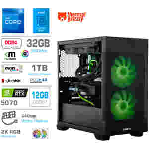 Računalnik MEGA MT S7X i7-12700K/RTX5070/32GB/1TB-4.0/750W/Brez OS/črna RGB + Estetski napajalni kabli [Zelena / Črna)