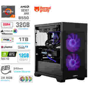 Računalnik MEGA MT S7X R7-5700X/RTX5070/32GB/1TB-4.0/750W/Brez OS/črna RGB + Estetski napajalni kabli [Vijolična / Črna]